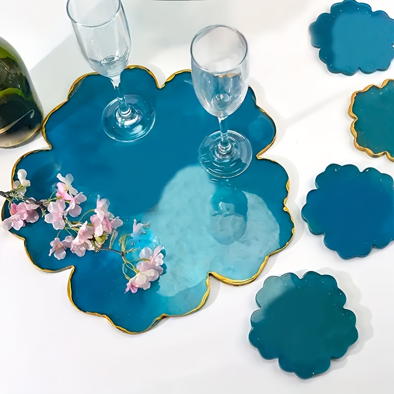 Silicone Mold Tray - 5個入りミラー付き大型花小花カップクッションベースシリコンモールド、大型樹脂製収納トレイ、セルフデザインに最適