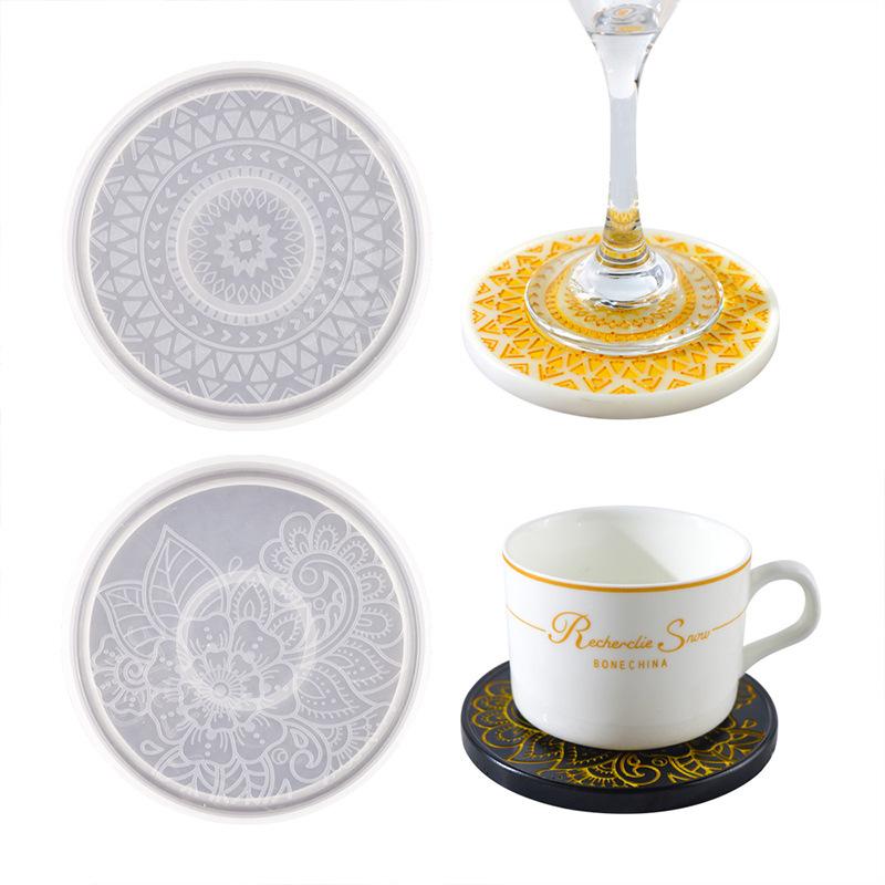 Coaster Mold Round - 花コースターシリコンモールドエポキシ樹脂クリスタル石膏コンクリートモールドDIYラウンドコーヒーワイングラスティーコースタートレイ家の装飾