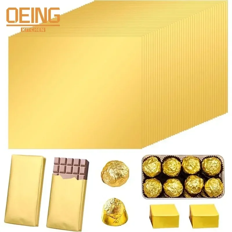 Gold Foil Flakes - 100 個大ドバイチョコレートキャンディバーラッパー紙シート自家製アルミ箔錫箔食品ウェディングパーティー用品