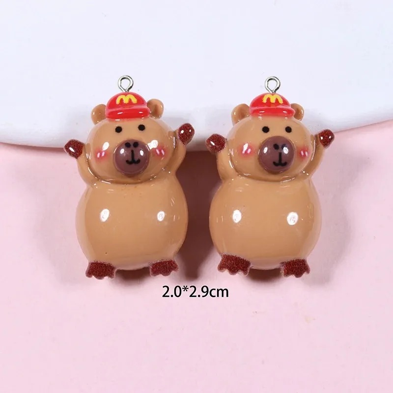 Resin Craft Supplies - 10個入り 光沢のあるフラットバックカピバラ樹脂チャーム かわいい漫画風アニマルペンダント DIYクラフト用品