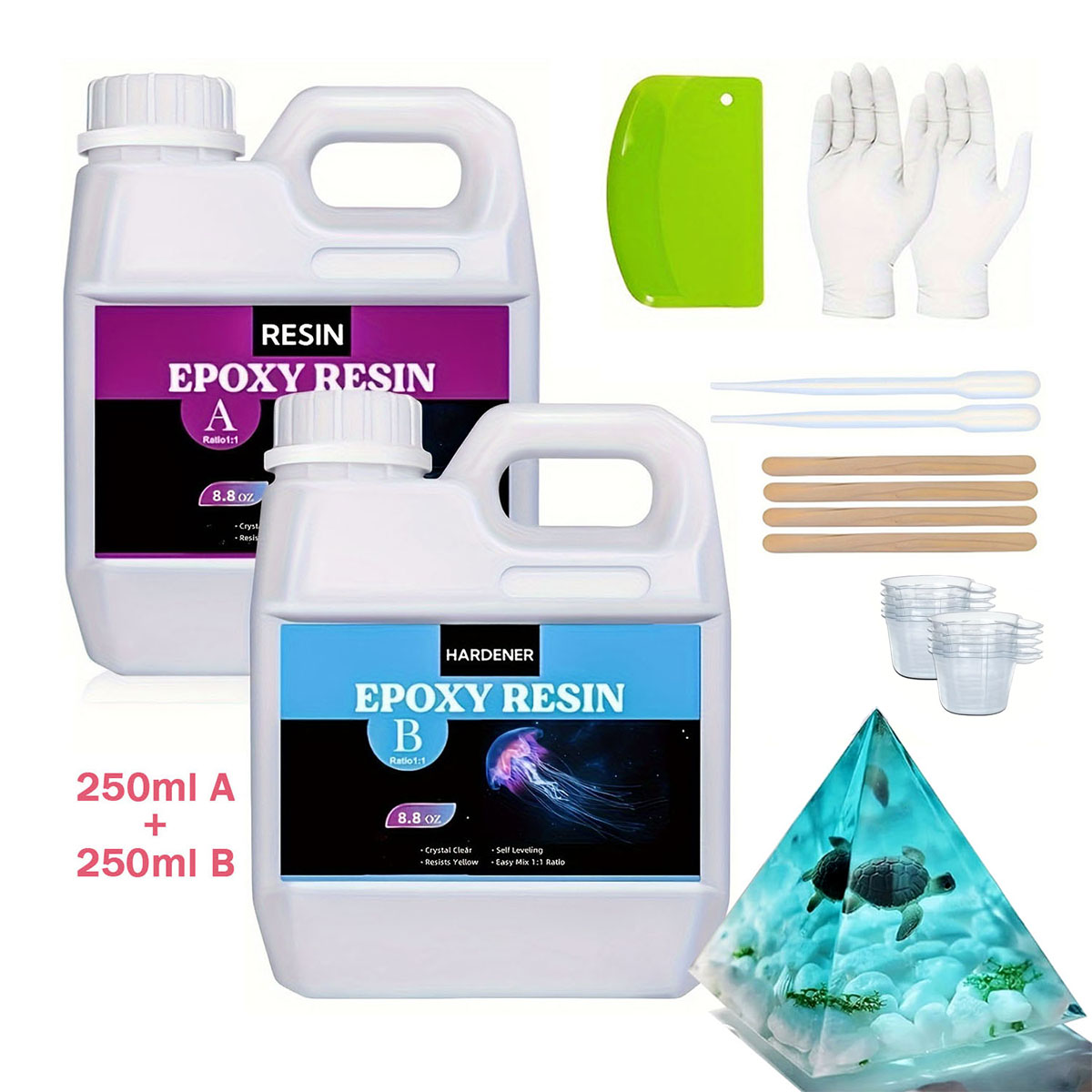 Resin Jewelry Kit - 125ml/250ml クリスタルクリアキャスティングレジンキット、気泡のないエポキシ樹脂用品、クラフト、タンブラー、モールド、ジュエリー用のクリアレジン、