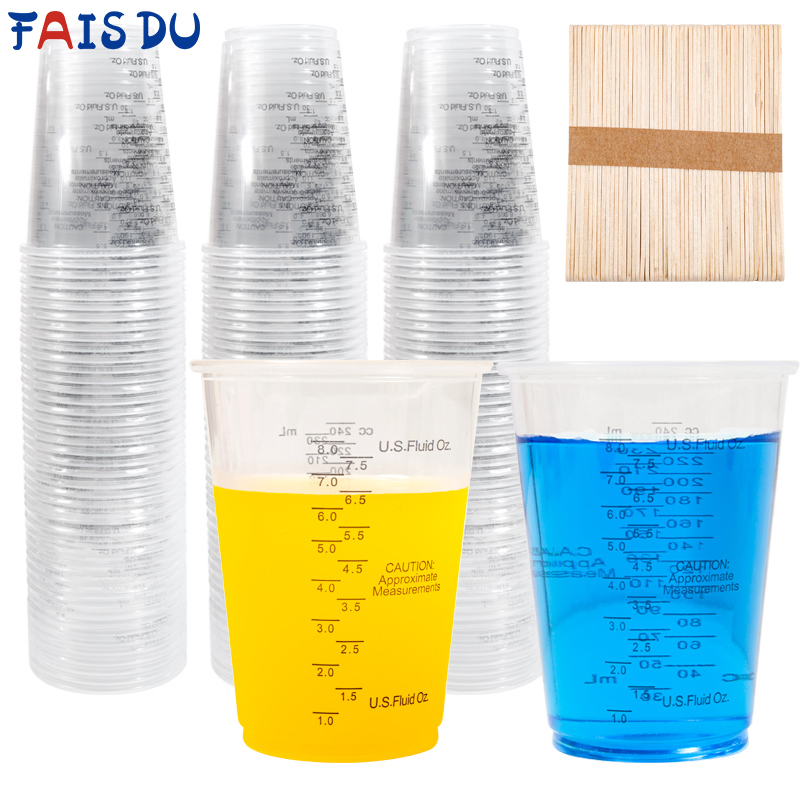 Mixing Cup Silicone - FAIS DU 8オンス攪拌棒付き使い捨て測定カップベーキング用プラスチックエポキシ樹脂ミキシングカップ、ミキシングペイント、ピッカー