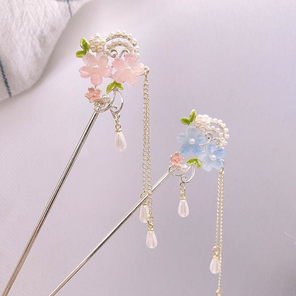 Resin Craft Ideas - 1 ピース中国風ヘアスティック: ピンクの樹脂の花、パール & タッセル、漢服、伝統的なイベントに最適