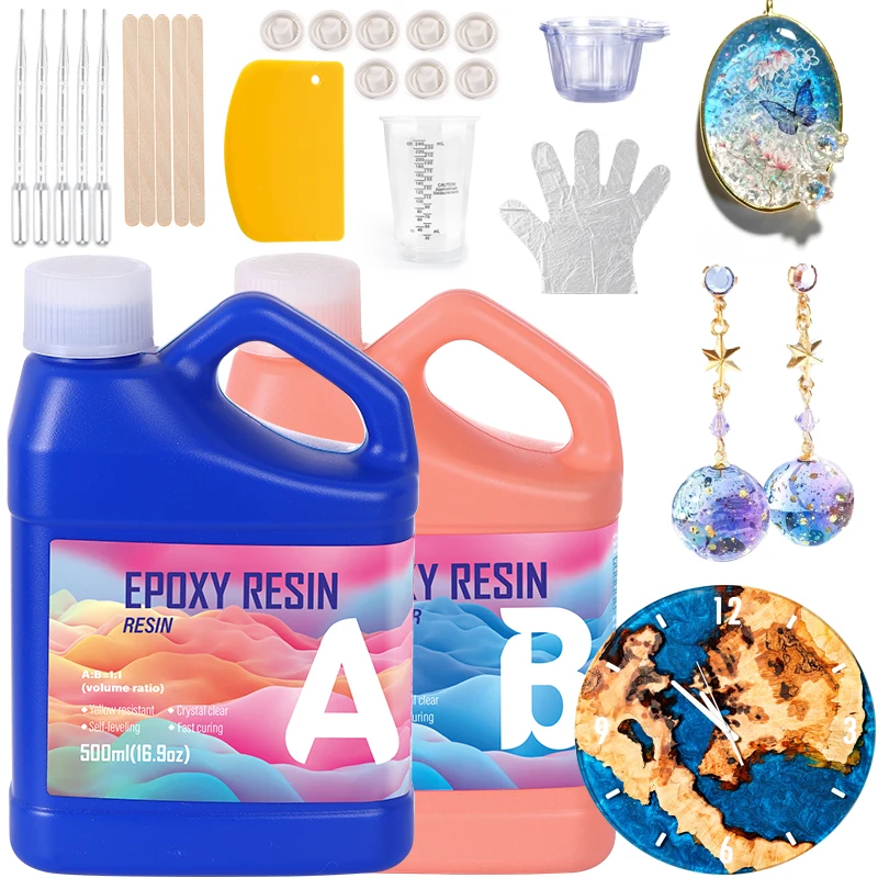 Resin Jewelry Kit - 簡単混合エポキシ樹脂キット クリスタルクリア樹脂エポキシ エポキシ気泡なし 黄変なし UV耐性 DIYクラフト