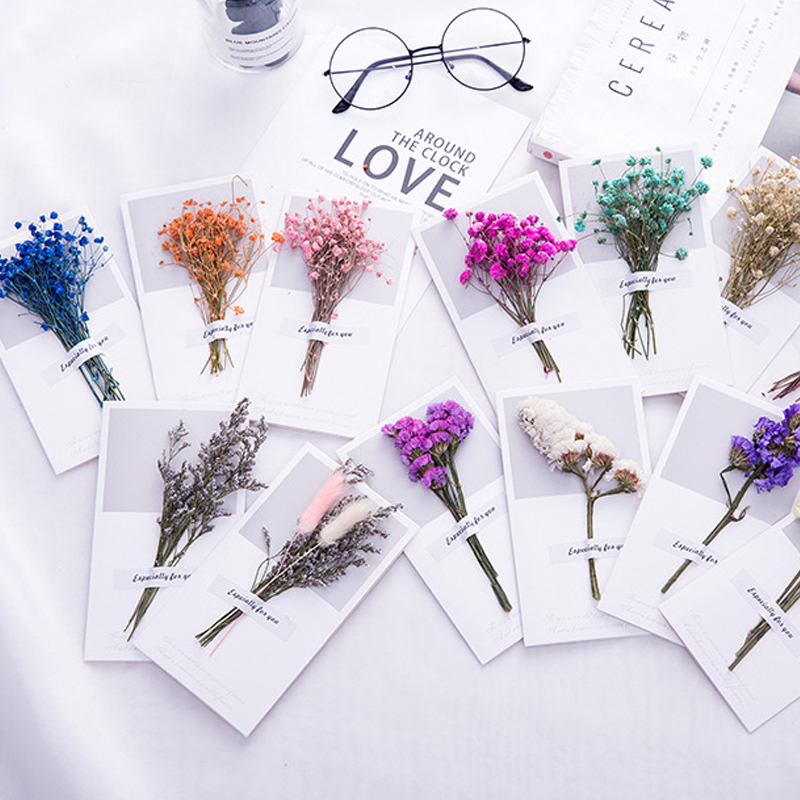 Dried Flower Bulk - 10 個ギフトカード結婚式招待状グリーティングカードカスミソウドライフラワー手書き祝福誕生日ありがとう封筒