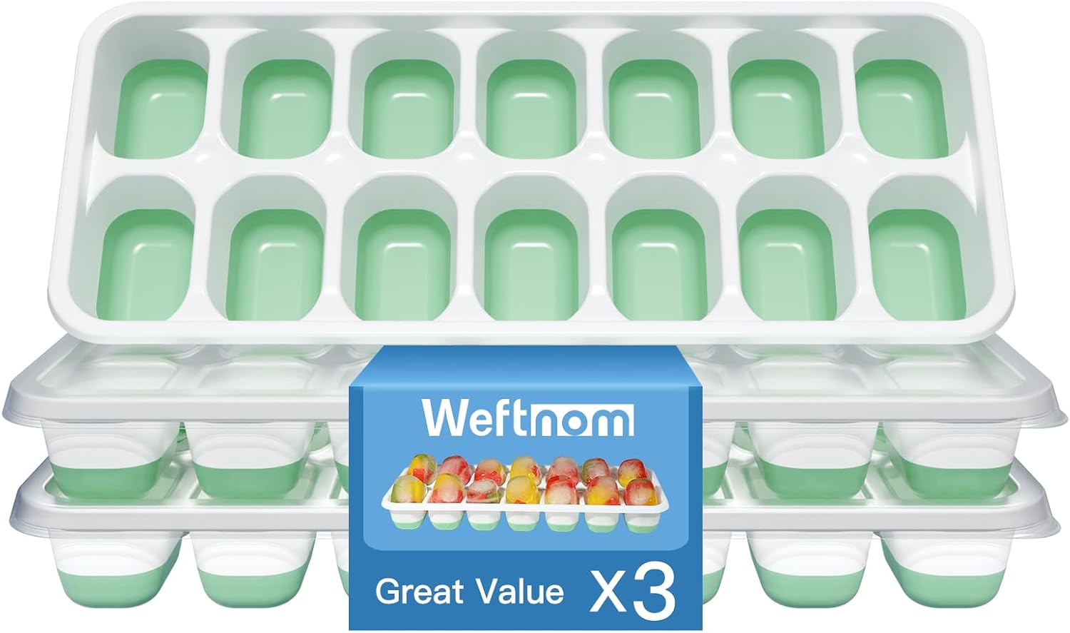 Silicone Mold Tray - 蓋付きアイスキューブトレイ、3パックシリコン製簡単取り出しアイストレイ（冷凍庫用）、積み重ね可能なアイスキューブ型（ドリンク、カクテル、ウィスキー用）