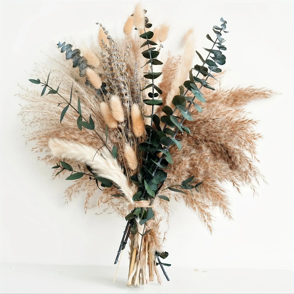 Dried Flower Bulk - 80 個のナチュラルドライフラワーブーケ家の装飾ススキ葦草ウサギの尾ブーケ自由奔放に生きるホームアレンジメント
