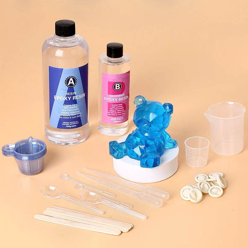 Mixing Cup Silicone - エポキシ樹脂キット クリスタルクリア 簡単混合 AB樹脂 スティック、目盛り付きカップ、手袋付き ジュエリー製作