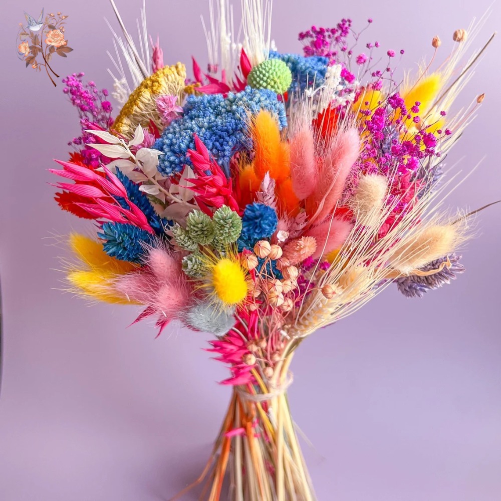 Dried Flower Bulk - カラフルなドライフラワーウェディングブーケ花嫁用保存パンパスベビーブレスミックスブライダルブーケヘッドテーブルフローラルホームデコレーション