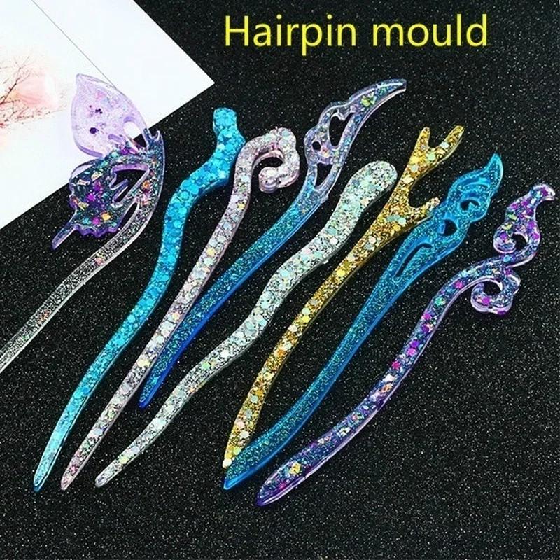 Resin Craft Material - 新しい透明ヘアピンシリコーン特殊金型樹脂 DIY ヘアジュエリー作成金型エポキシ樹脂金型女性の髪の装飾