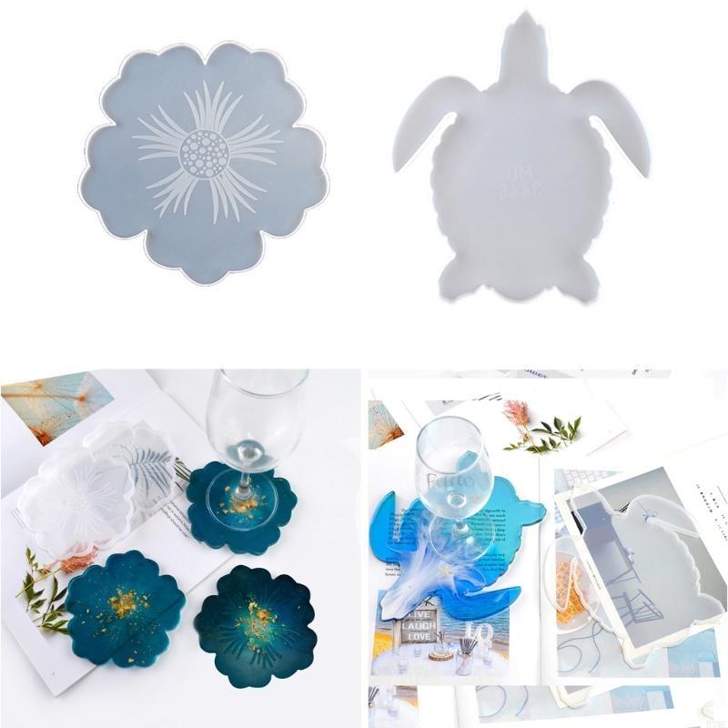 Geode Mold Silicone - R3MC 2PCS DIYフラワーシェイプシリコンジオードコースター樹脂カルトル樹脂樹脂コースターティーマット型アートクラフトのための動物海面