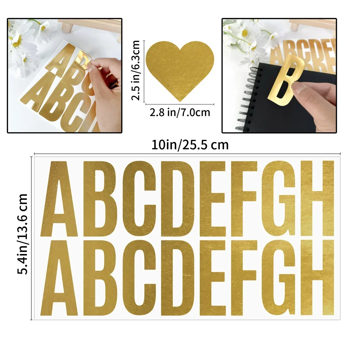 Gold Foil Flakes - 100 個 6 シートゴールドレターステッカー 2.5 インチモランディアルファベット文字ステッカー黒、白メールボックス文具装飾ステッカー