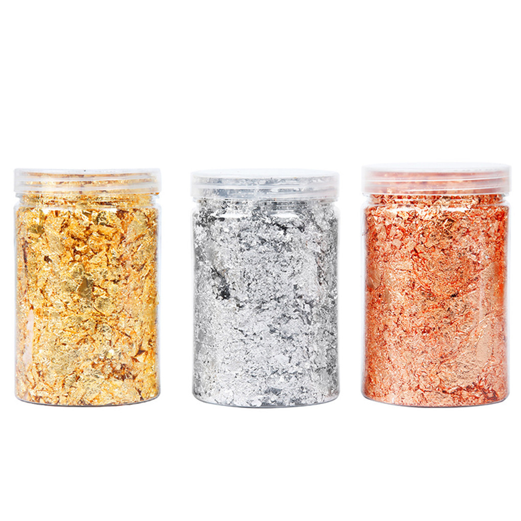 Gold Foil Flakes - 光沢のある本物の金箔シャビンフレーク 10 グラムゴールド装飾シルバー銅皿シェフアートケーキ装飾チョコレートツール