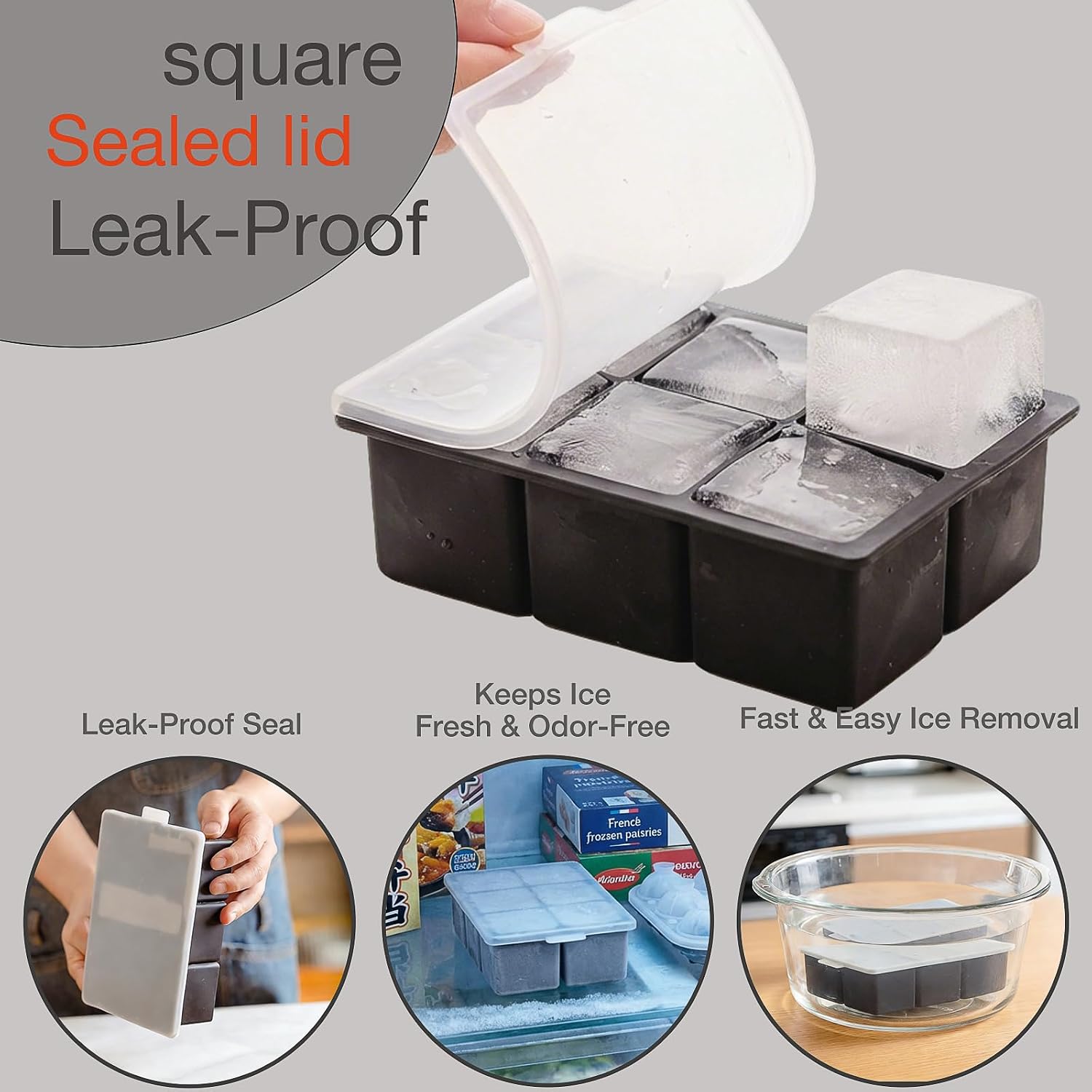 密閉蓋とクランプ付き大型角型製氷皿、シリコン製氷塊トレイ（2 - Silicone Mold Tray のレビューと価格