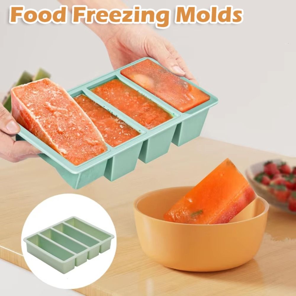 新しい4グリッド巨大食品保存容器、蓋付きシリコン製冷凍トレイ - Serving Tray Mold のレビューと価格