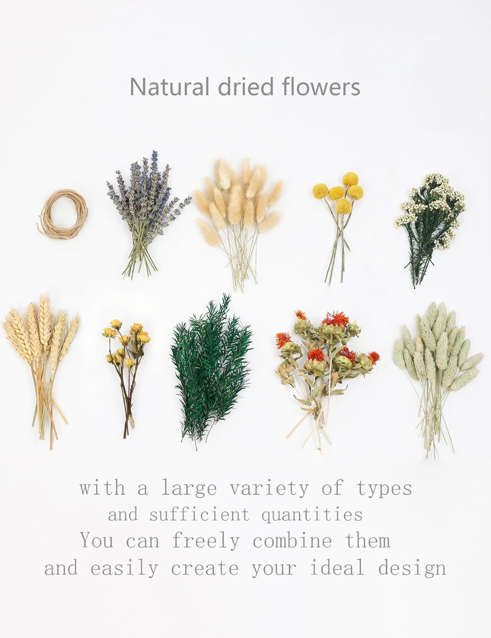 DIY ナチュラルドライフラワーセット 花茎付き 花瓶飾り用 - Dried Flower Bulk のレビューと価格