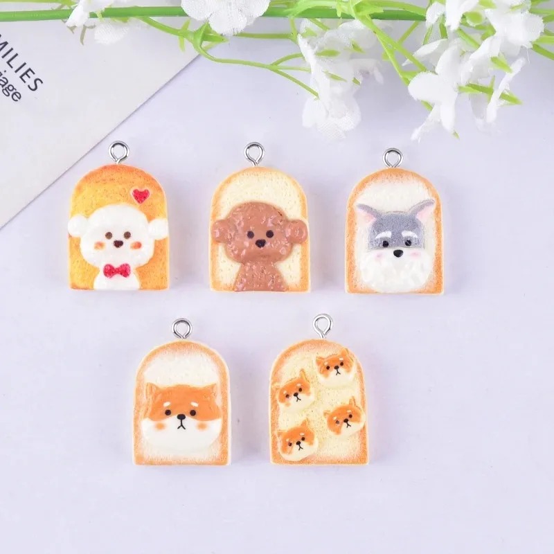 10 個かわいいトースト犬樹脂ペンダント漫画動物チャーム D - Resin Craft Material のレビューと価格