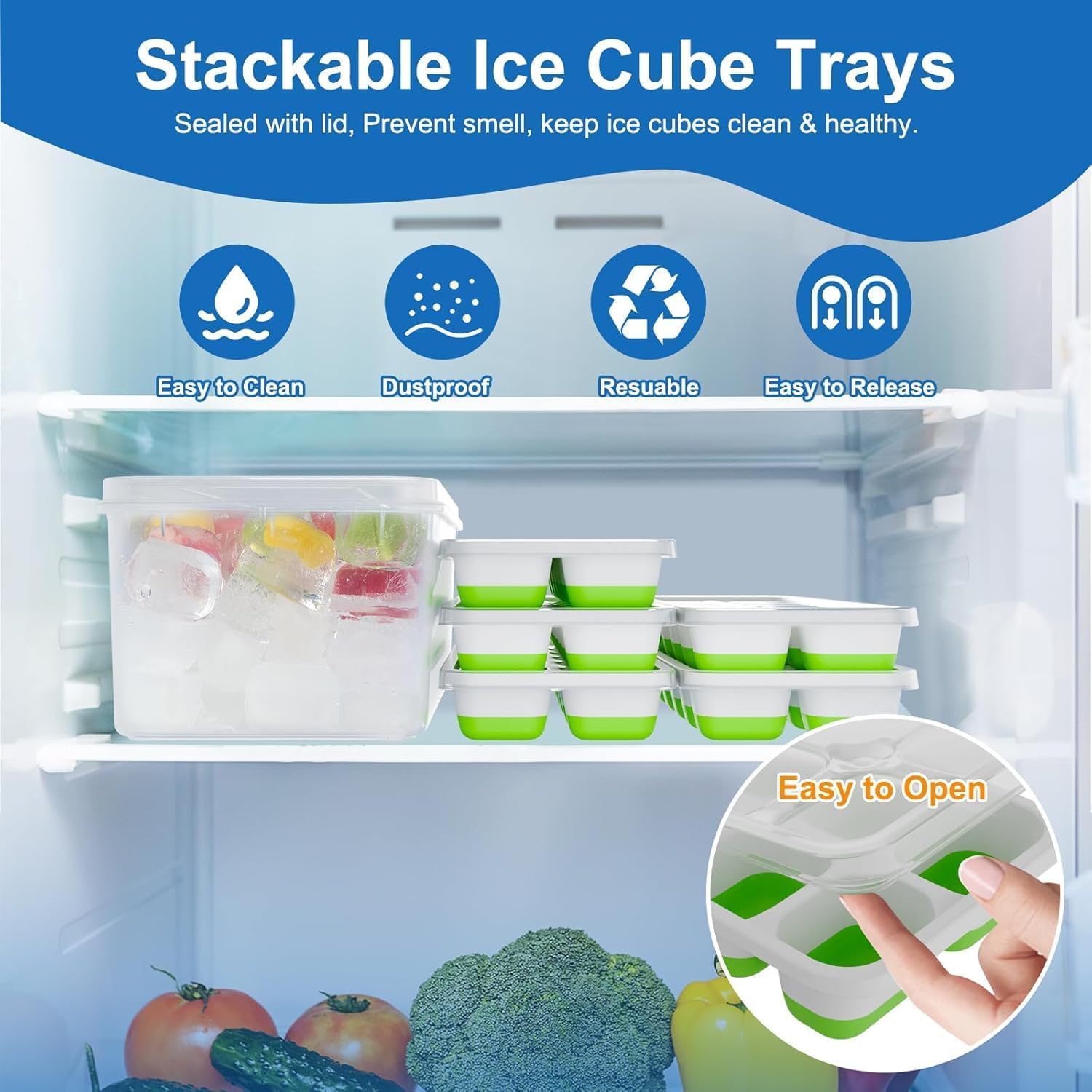 冷凍庫用蓋付き製氷皿、シリコン製4個セット、56個のキューブ - Silicone Mold Tray のレビューと価格