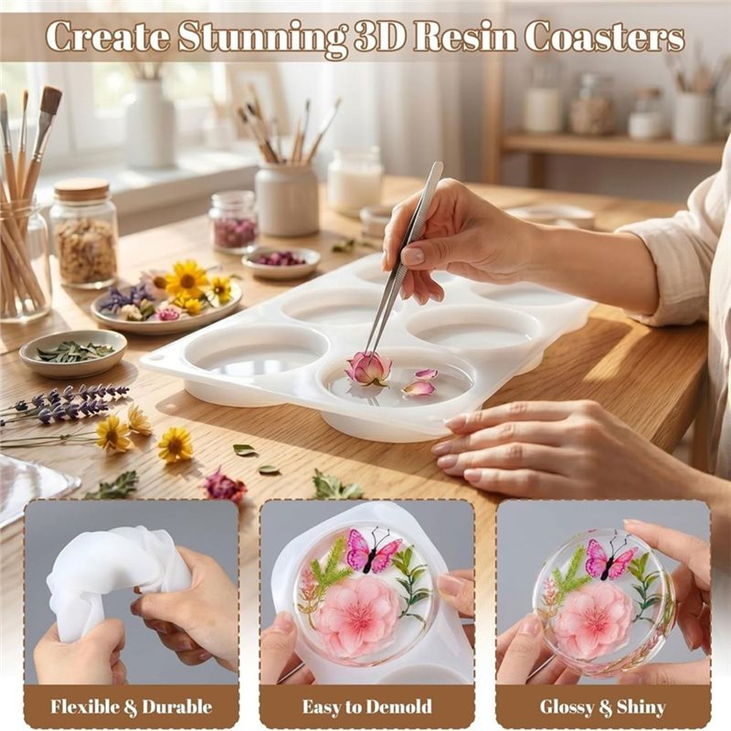 [ABFI!】 DIYエポキシアートクラフト用樹脂型-24キ - Coaster Mold Round のレビューと価格