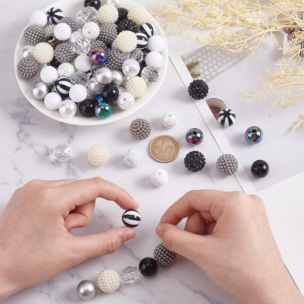 ペン用チャンキーバブルガムビーズ、黒と白の樹脂工芸品、12ス - Crafting Resin のレビューと価格