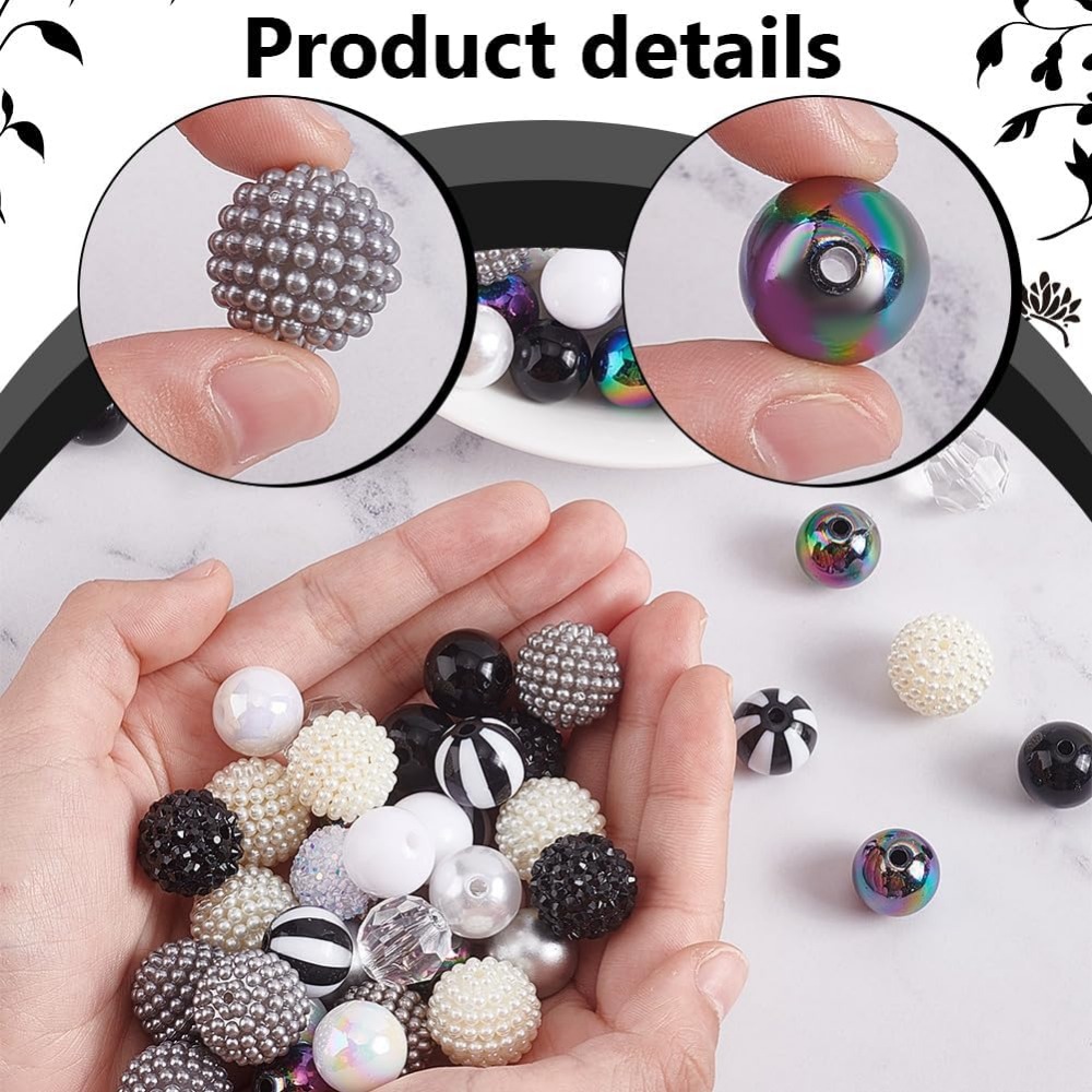 ペン用チャンキーバブルガムビーズ、黒と白の樹脂工芸品、12ス - Crafting Resin のレビューと価格
