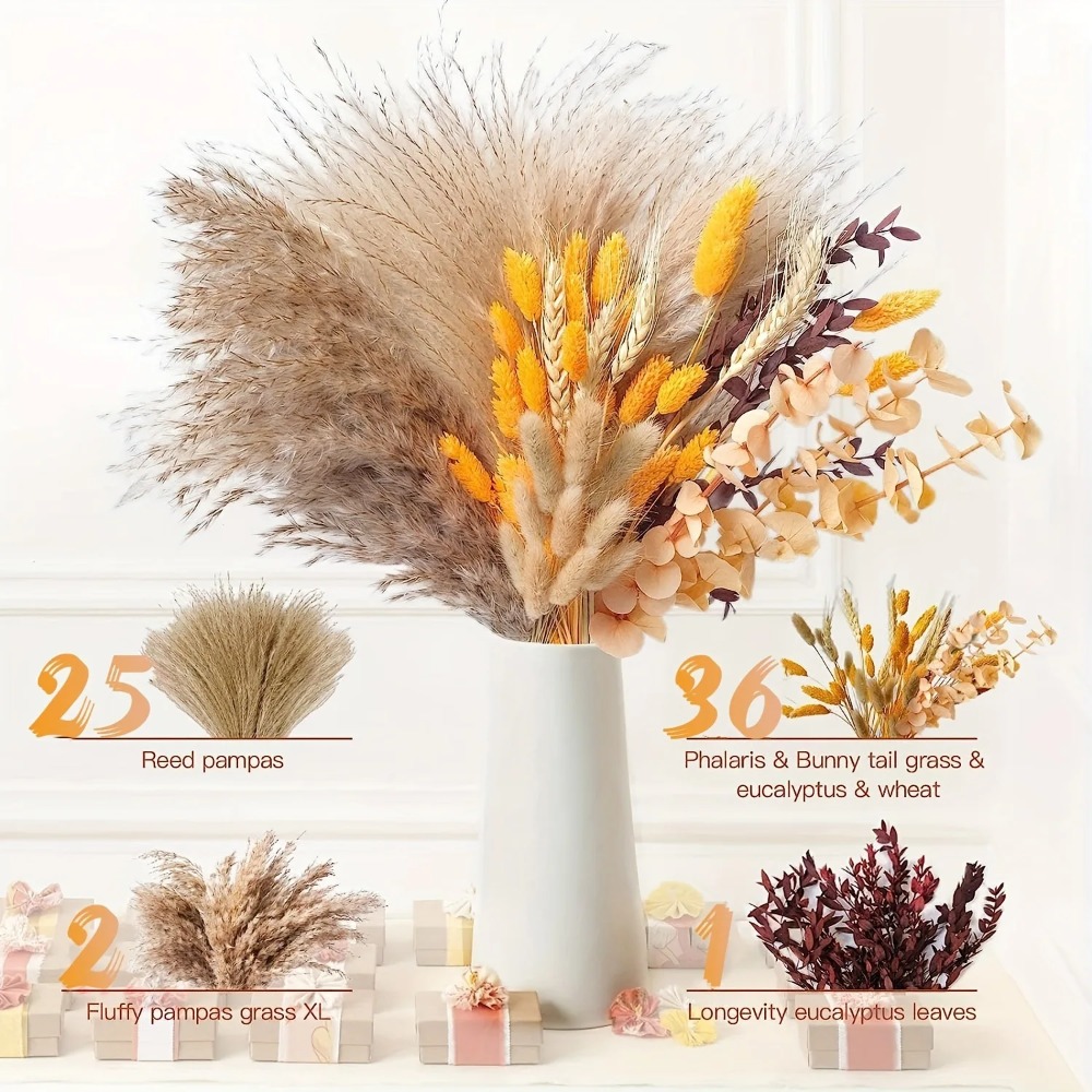 80 個のナチュラルドライフラワーブーケ家の装飾ススキ葦草ウ - Dried Flower Bulk のレビューと価格