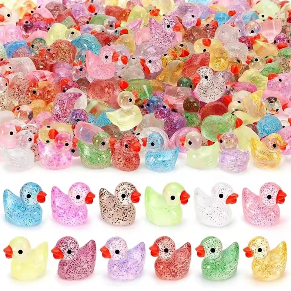 マイクロ風景かわいいキラキラピンクの小さな黄色いアヒル人形ペ - Resin Craft Material のレビューと価格