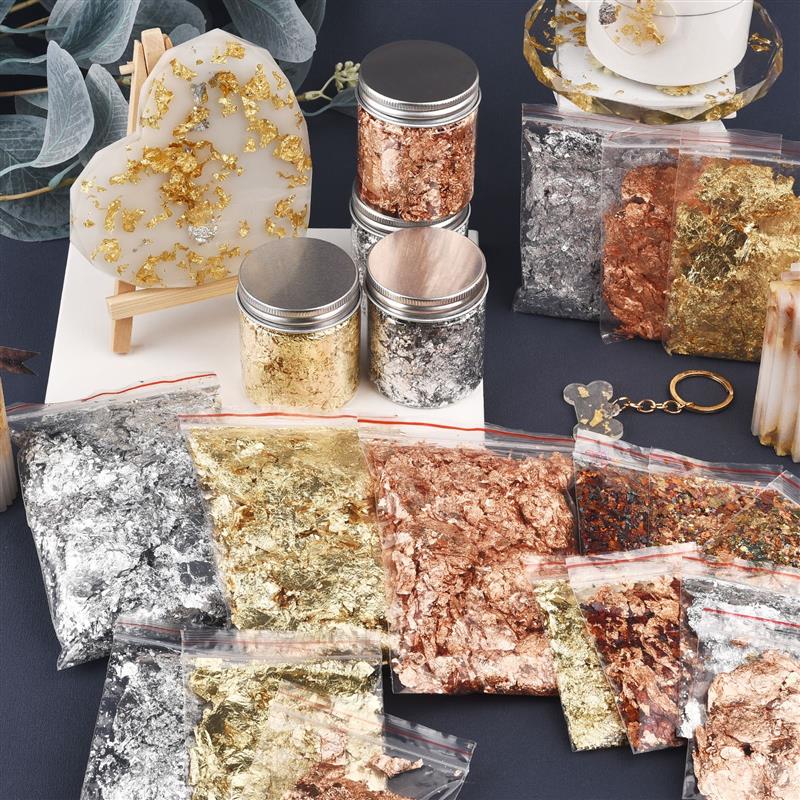 1/2/3/5/10グラム模造ゴールドスライバー銅箔スパンコ - Gold Foil Flakes のレビューと価格