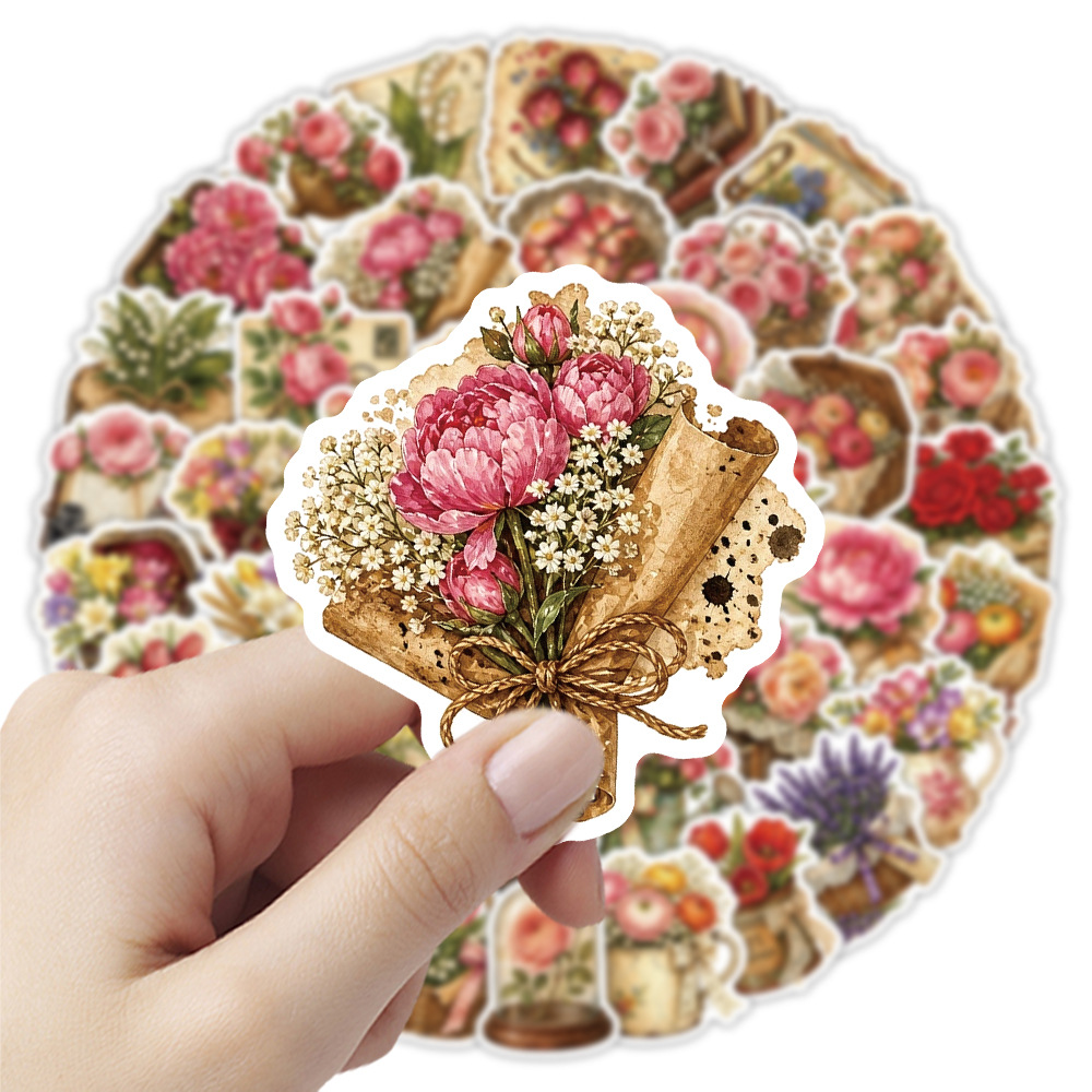 50 個ヴィンテージ花柄ステッカーレトロドライフラワーブーケ - Dried Flower Bulk のレビューと価格