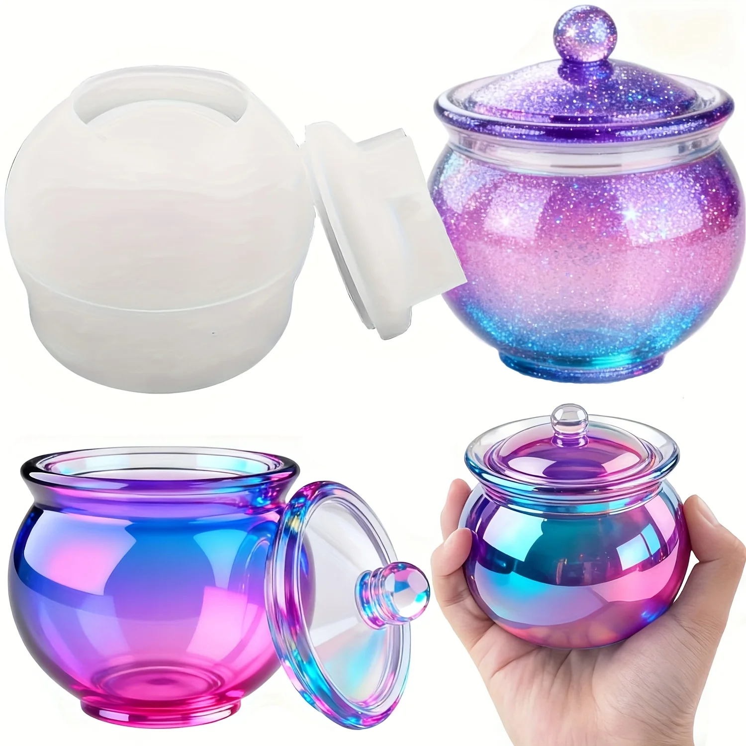 蓋付きの丸い樹脂製缶型1セット、DIYジュエリー収納ボックス - Resin Jewelry Kit のレビューと価格